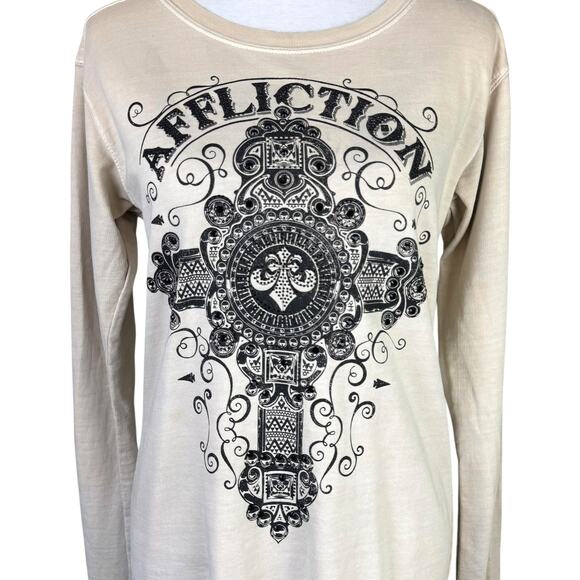 Affliction Sinful Y2K Black Embellished Cross Thin Sweatshirt Long Sleeve Shirt - Picture 6 of 11